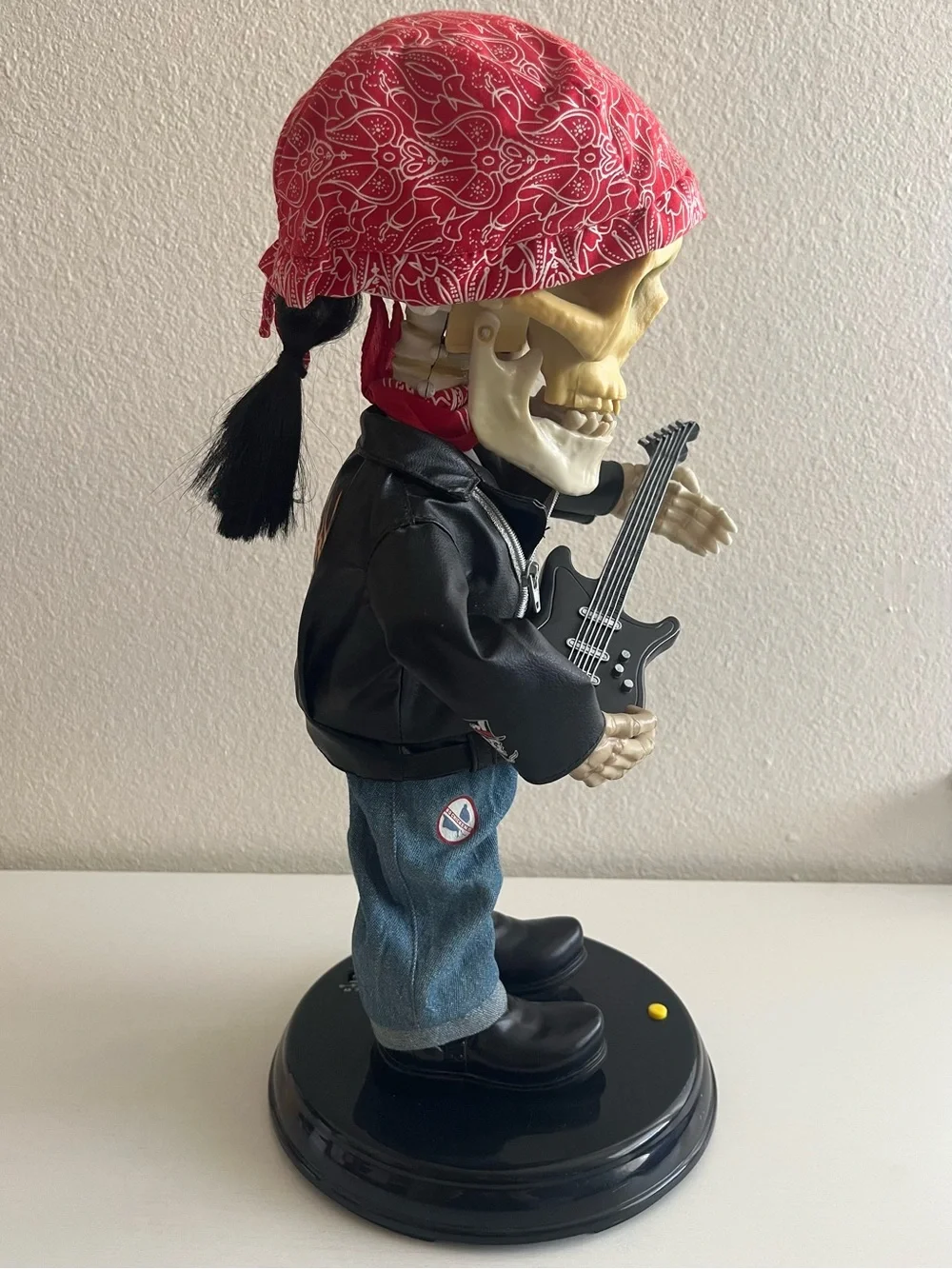 Skeleton Guitarist Décor with Red Bandana and Black Jacket